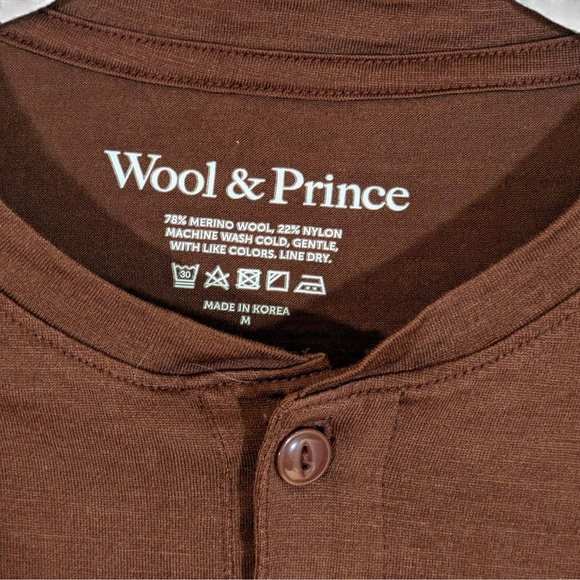 Wool & Prince Signature Merino Wool Blend Henley Base Layer Copper Brown Winter - Picture 2 of 6